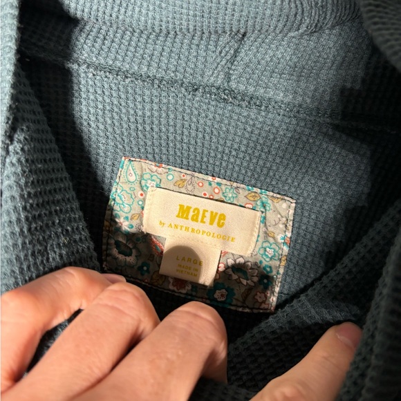 Maeve Ainsley Thermal Waffle Knit Dark Teal Turtleneck Size Large - Picture 4 of 6